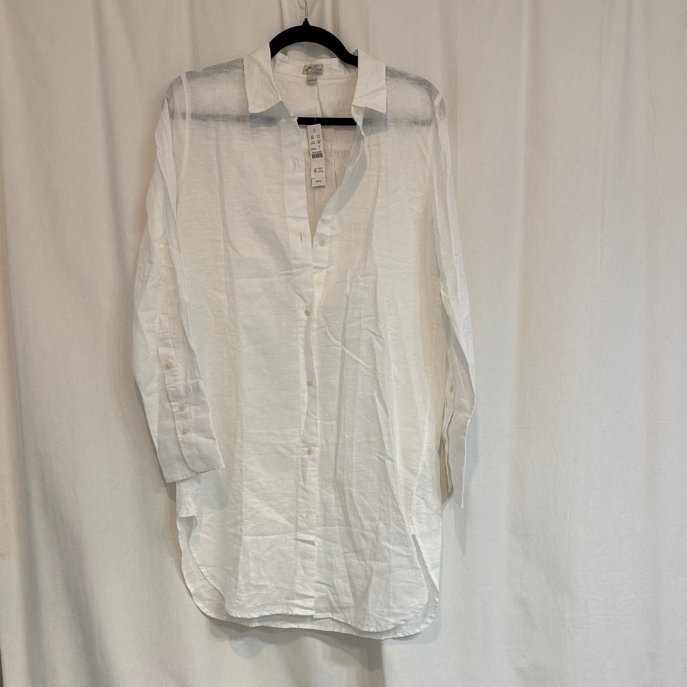 J. Crew White Linen Oversized Button-Down Shirt